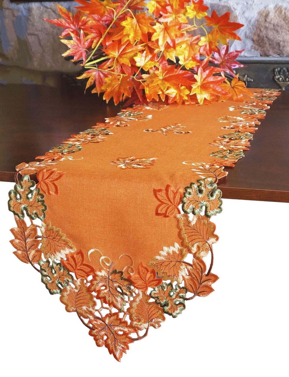 Harvest Fall Table Runner 13"x36",Cutwork Embroidered Maple Leaves Dresser Scarf Table Topper for Thanksgiving's Day Home Dinning Holiday Party Decoration